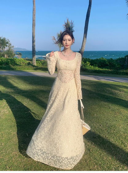 Charming Yellow Lace Mermaid Long Party Dress Birthday Prom Dress SP1976