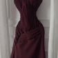 Charming Burgundy Spaghetti Straps Satin Pleated Mermaid Long Wedding Guest Dress Evening Dress SP1332