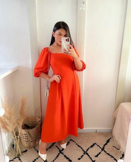 Modest Orange A-line Prom Dress,Orange Party Gown Y6948