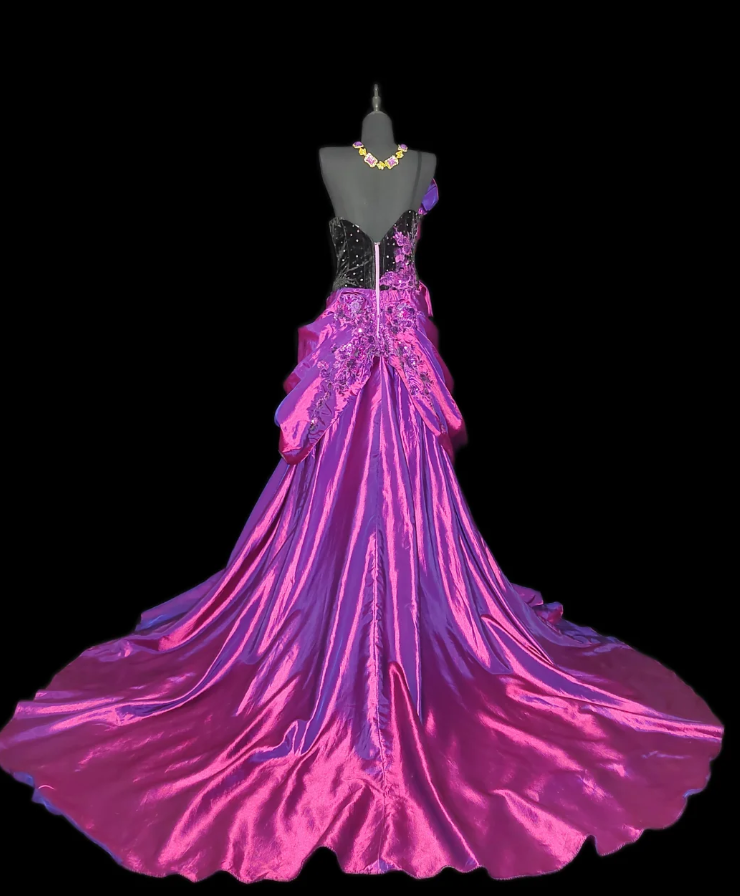 Stylish Hot Pink One Shoulder Beaded Appliques Mermaid Long Party Dress Formal Prom Gown SP350