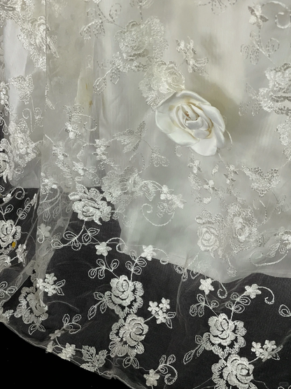 Pretty Strapless Off White Satin Lace 3D Floral Mermaid Long Wedding Dress SP4065