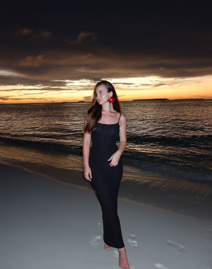 Stylish Black Spaghetti Straps Satin Sheath Long Wedding Guest Dress Party Dress SP1158