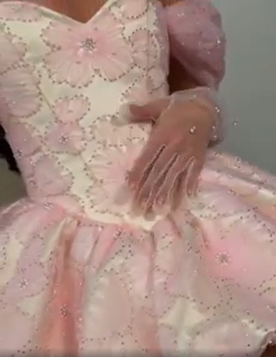 Glamorous Off The Shoulder Satin Tulle Floral Beaded A Line Mini Birthday Dress,Pink Short 6th Grade Homecoming Dress SP2932
