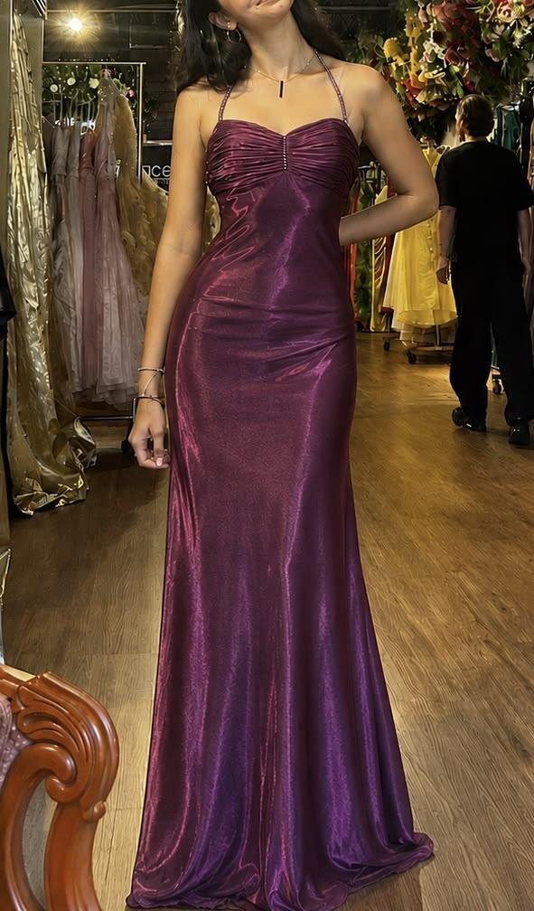 Elegant Halter Satin Mermaid Party Dress Purple Long Prom Dress SP4164