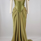 Elegant Green Satin Pleated Party Dress,Off The Shoulder Mermaid Evening Dress Bridesmaid Dress Y8737