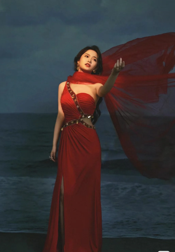 Charming Red One Shoulder Satin Beaded Mermaid Slit Prom Dress Long Evening Dress SP566