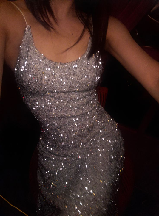 Glitter Spaghetti Straps Sequin Mermaid Long Evening Dress Birthday Party Dress SP1477