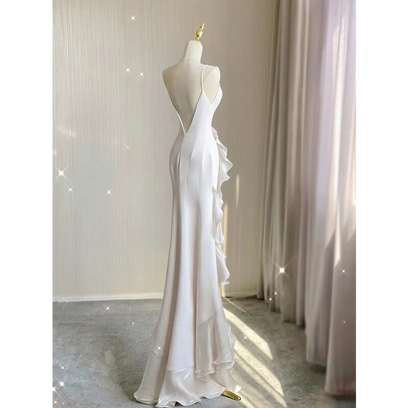 Charming White Wedding Dress,Sleeveless Bridal Dress Y2066