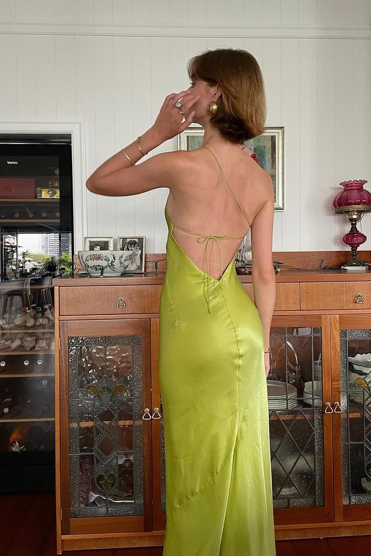Elegant Green Sheath One Shoulder Long Party Prom Dress With Slit,Backless Evening Dress Y8550