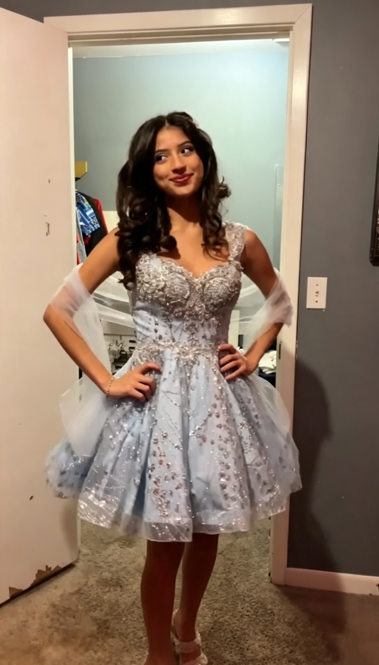 Elegant Spaghetti Straps Blue Tulle Sequin Beaded A Line Short Homecoming Dress Birthday Outfits SP3301