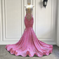 Sparkling pink prom dresses, Sexy sequins mermaid pink prom pageant evening dress Y477