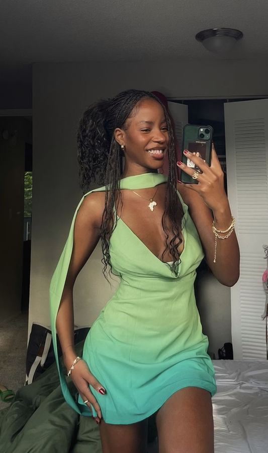 Classy Spaghetti Straps Ombre Green Chiffon Short Homecoming Dress Formal 19th Birthday Outfits Y9940