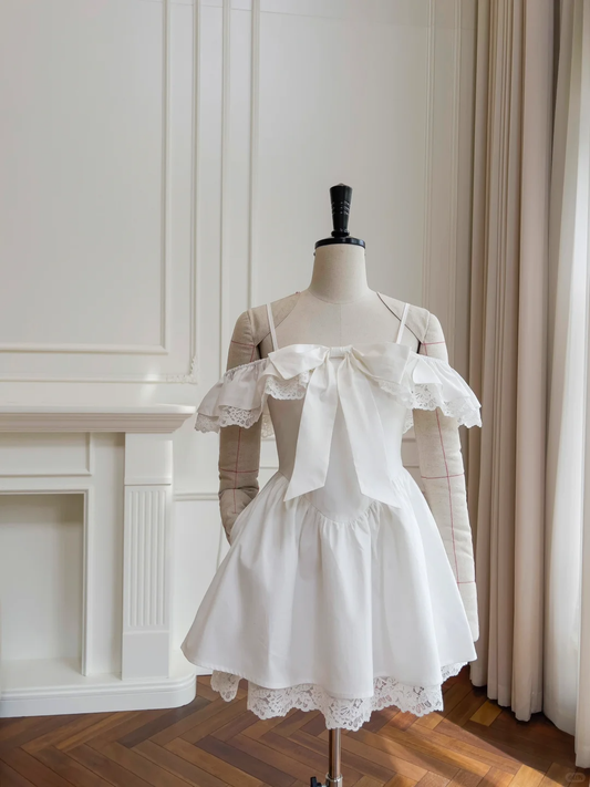 Stylish White Off The Shoulder A Line Homecoming Dress Mini Prom Dress Y8982