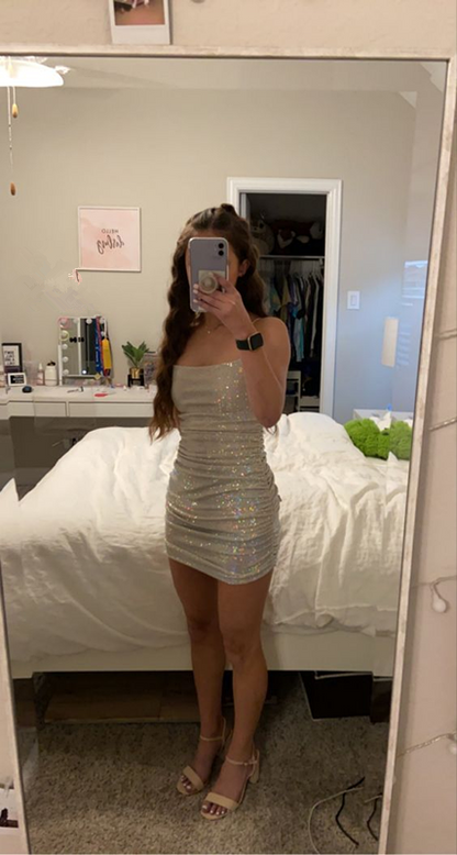 Sexy Shiny Bodycon Dress,Short Homecoming Dress Y1908