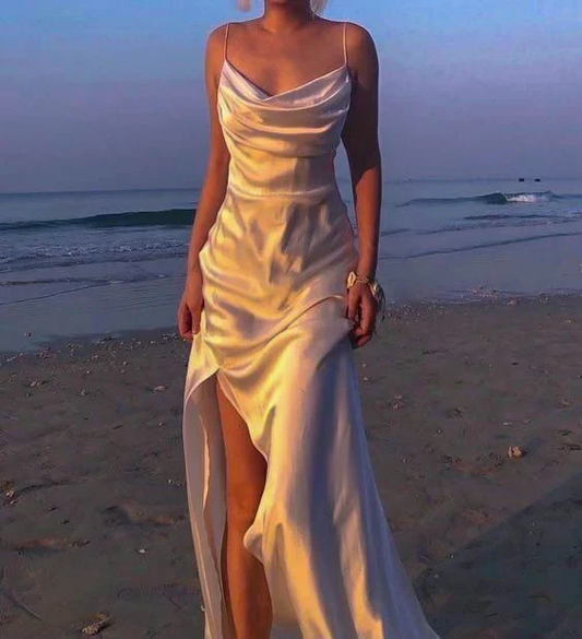 White Elegant Straps Long Party Dress Bridesmaid Prom Dress Y7471