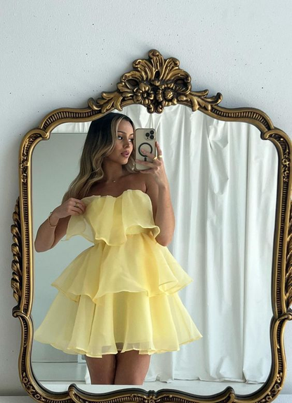 Cute Yellow Tulle Short Prom Dress Homecoming Dress Party Dress Y7667