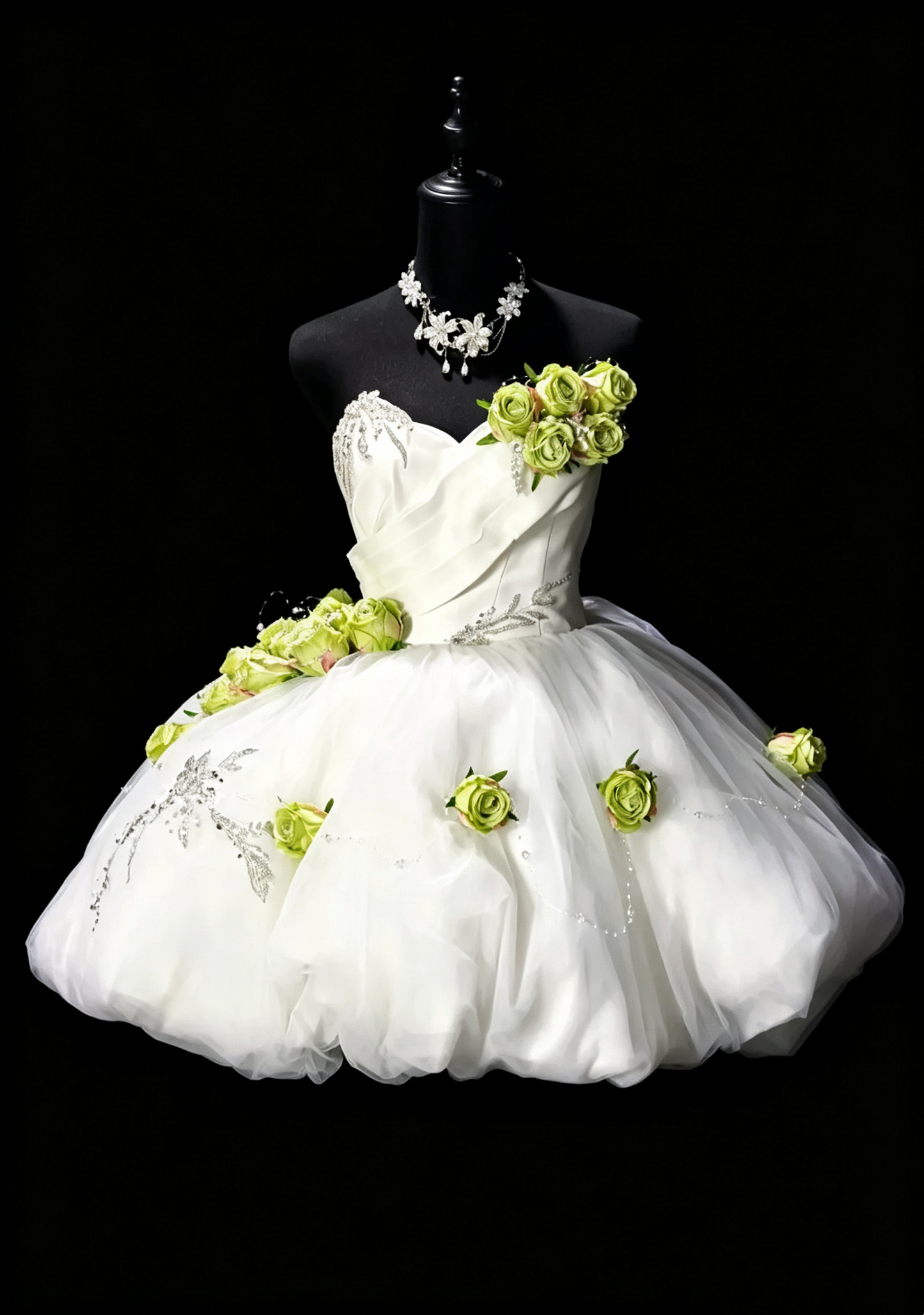 Cute White Strapless Satin Tulle Beaded 3D Floral A Line Short Homecoming Dress Birthday Dress SP3182