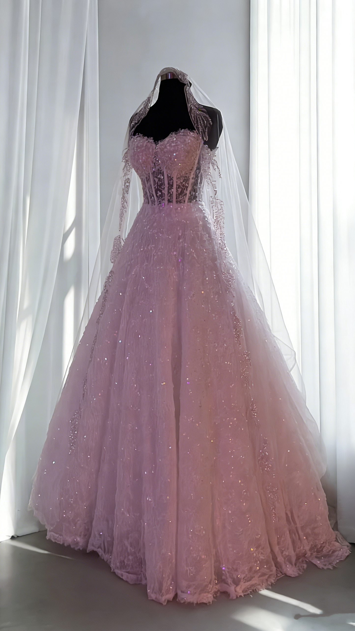 Pretty Pink Strapless Ball Gown Princess Tulle Sequin Formal Birthday Quinceanera Dress SP1801