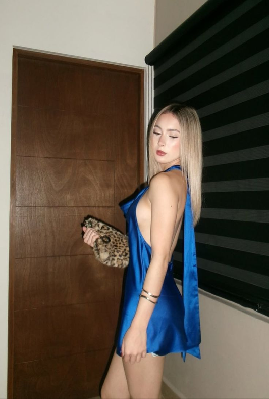 Sexy Halter Blue Backless Short Cocktail Dress Formal 7th Grade Homecoming Dress Y9836