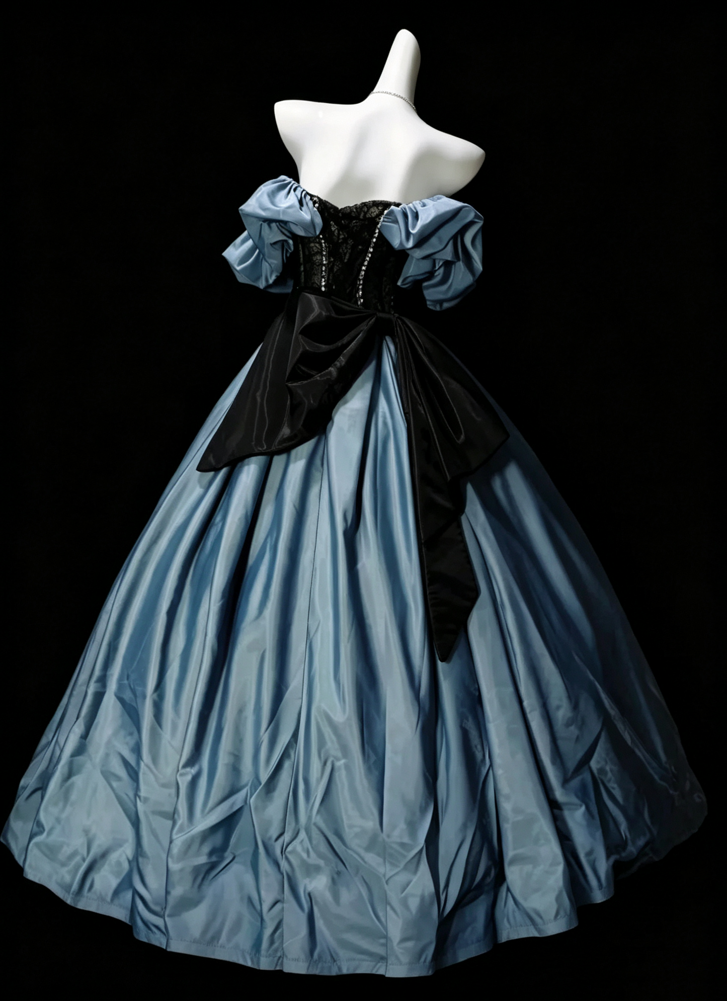 Charming Off The Shoulder Lace Satin Beaded Ball Gown,Blue Birthday Quinceanera Dress SP3186