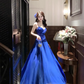 Unique Spaghetti Straps Royal Blue Pleated Satin Long Party Dress 19th Birthday Outfits SP2014
