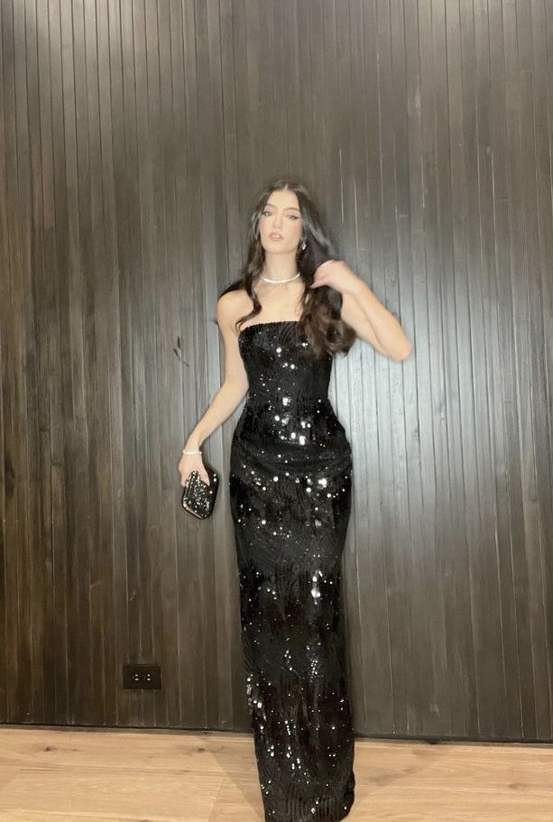 Sexy Black Strapless Satin Sequin Slit Long Party Dress Birthday Prom Dresses SP1037