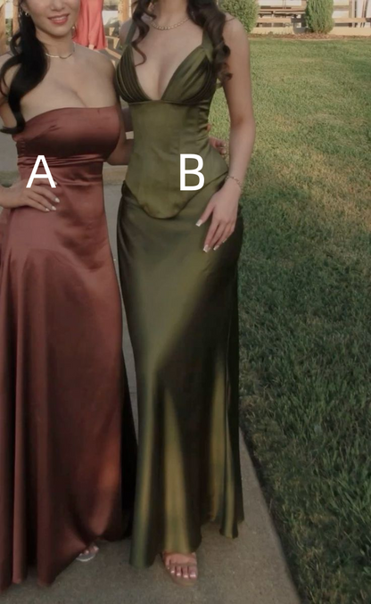 Classy Satin Long Evening Dress Formal Wedding Guest Dress SP656