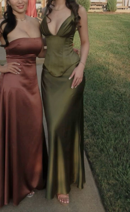 Classy Satin Long Evening Dress Formal Wedding Guest Dress SP656