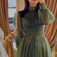 Vintage Green High Neck Tulle Long Prom Dress,Green Birthday Party Dress  Y5548