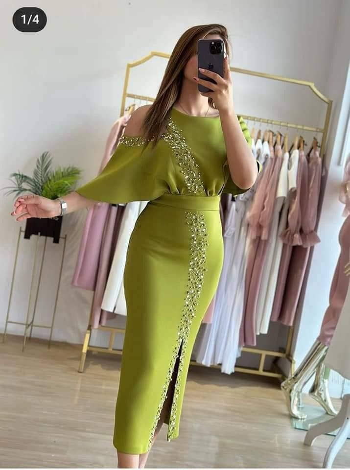 Chic Green Midi-length Prom Dress Fashion Party Gown  Y5660