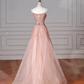 Glitter Pink Tulle Sequins Beaded Prom Dress,Spaghetti Straps A Line Evening Dress Y8619