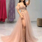 A-line Sweetheart Tulle Pink Prom Dress With Split  Y6015