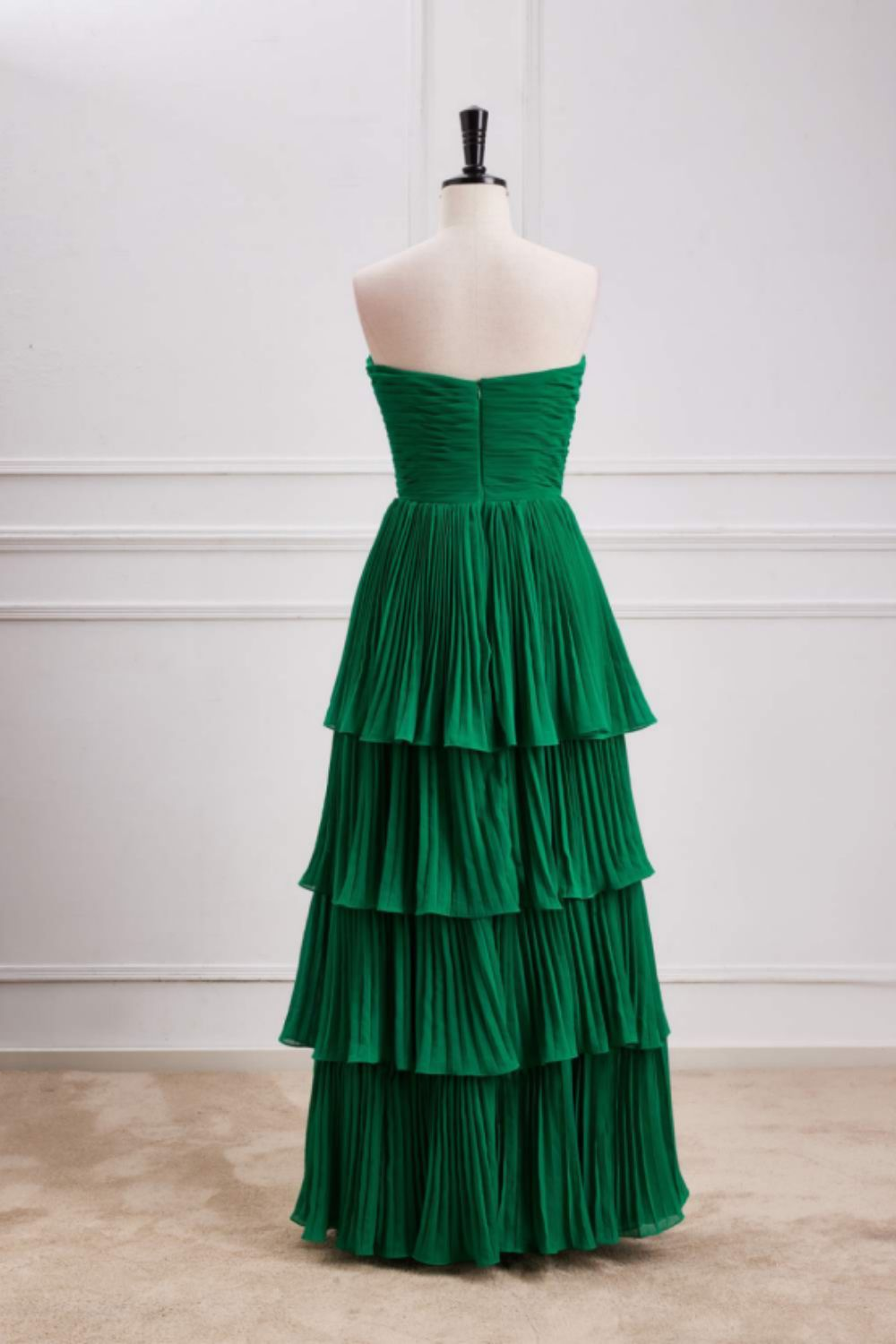 Green Strapless Ruffle Multi-Layer Long Prom Dress Y7373