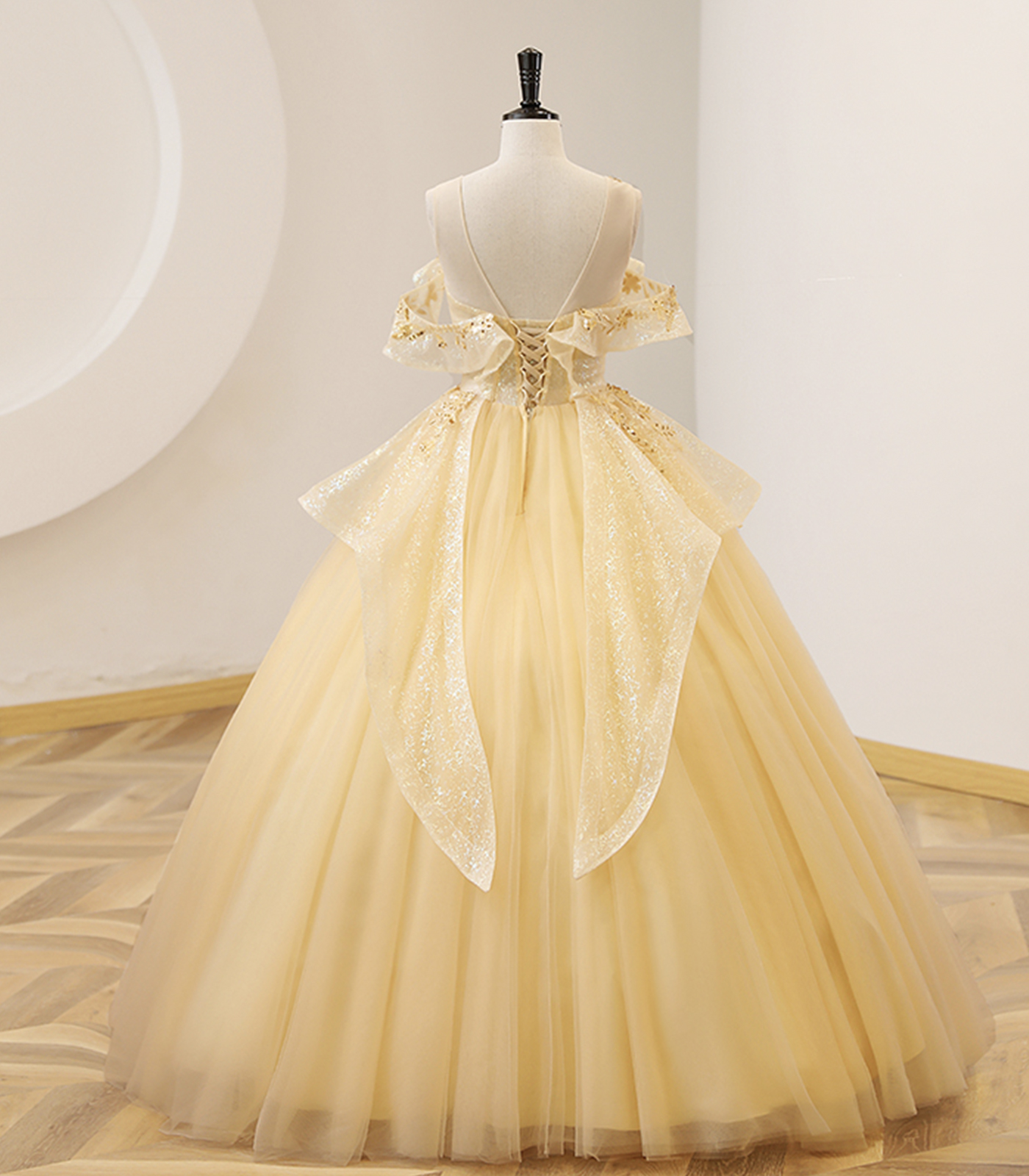 Yellow Ball Gown Beaded Sweet 16 Dress, Yellow Long Formal Dress Y4045