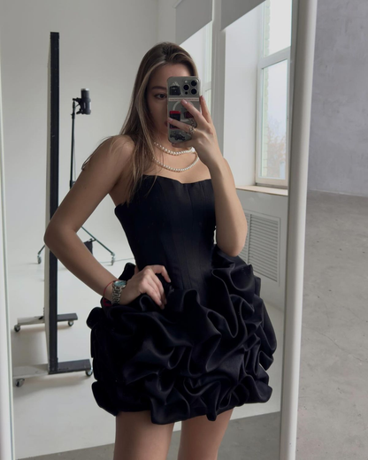 Stylish Black Satin Pleated A Line Short 6th Grade Homecoming Dress,Spaghetti Straps Mini Prom Dress SP3213