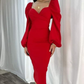 Vintage Red Long Sleeves Prom Dress,Red Party Gown Y6570