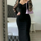 Vintage Black Sheath Midi-length Prom Dress,Black Party Gown Y5552
