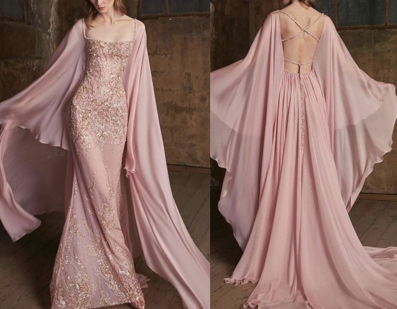 Charming Pink Chiffon Sequin Beaded Mermaid Prom Dress Long Party Dress SP970