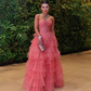 Pink Tulle Prom Dresses Illusion Tiered Long Sweetheart Prom Gowns Party Dress Y5328