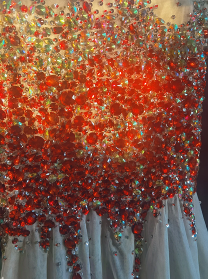 Glamorous Spaghetti Straps V Neck Tulle Beaded Mermaid Evening Dress Formal Prom Gown SP569