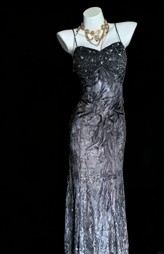 Gorgeous Spaghetti Straps Lace Beaded Mermaid Long Birthday Prom Dress Party Gown SP1636
