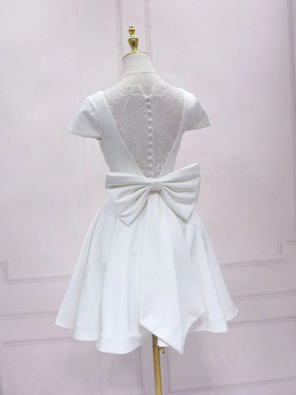 White Satin Short Homecoming Dress Lace Back s45
