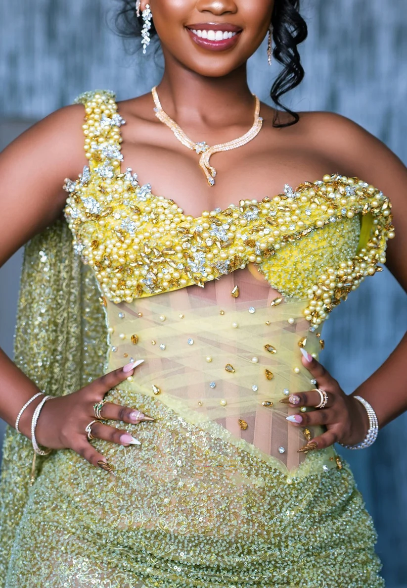 Sparkly Sequin Pearl Beaded Side Slit Mermaid Prom Dress Light Olive Green Long Party Dress SP4204