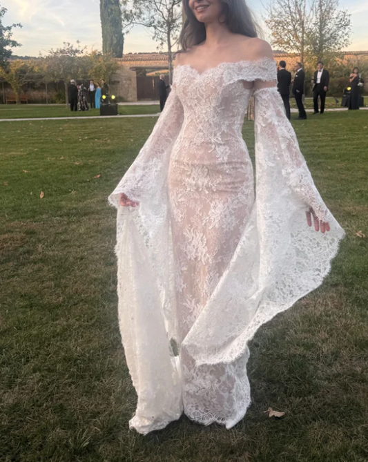 Charming White Lace Sheath Long Party Dress Prom Gown SP1042