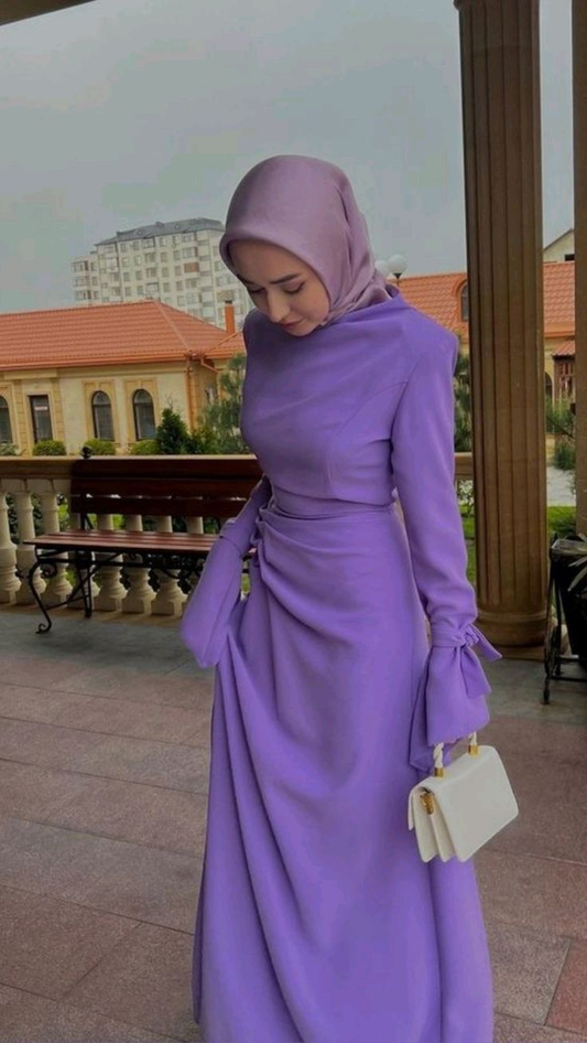Modest Purple Prom Dress with Long Sleeves,Trendy Purple Evening Dress  Y4857