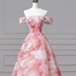 Dream Pink Strapless Satin Print Sequins Prom Dress,Princess Birthday Ball Gown Y8604