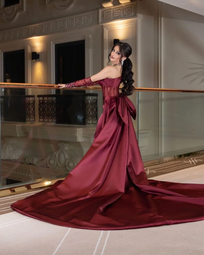 One Shoulder Mermaid Dresses with Beaded Gloves for Women Elegant Party Gown Formal Prom Dresses Court Train  Y4617