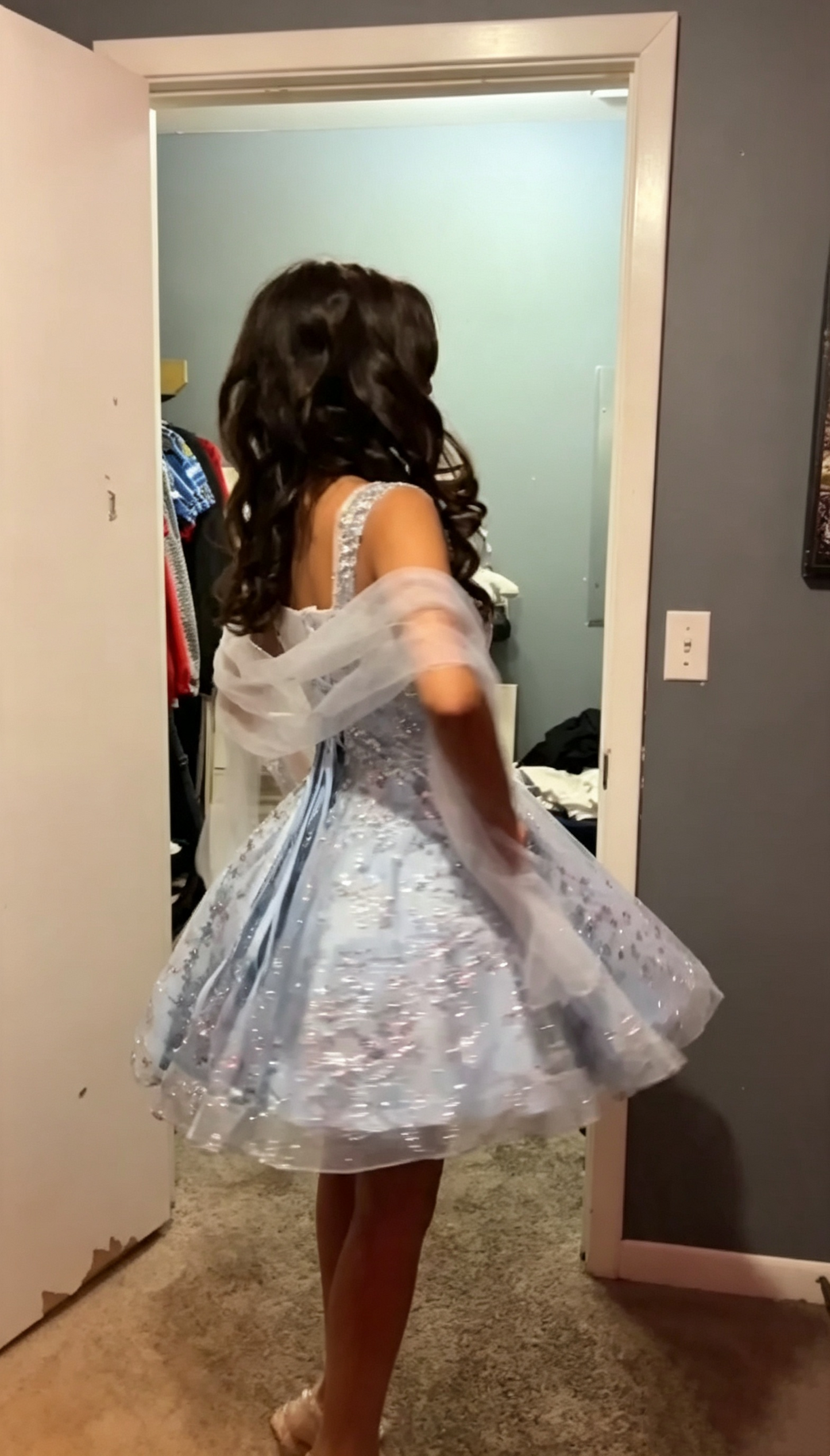 Elegant Spaghetti Straps Blue Tulle Sequin Beaded A Line Short Homecoming Dress Birthday Outfits SP3301