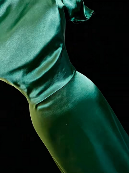 Elegant Emerald Green Satin Mermaid Party Dress Long Wedding Guest Dress SP2764