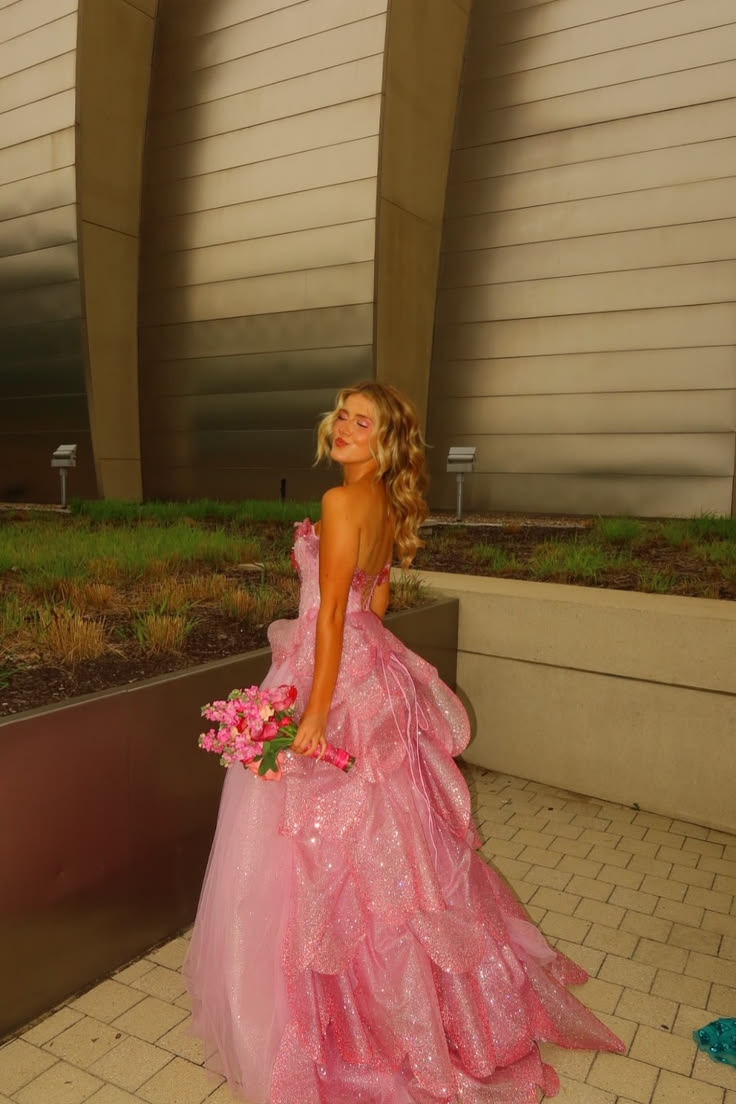Glamorous Sweetheart Neck Tulle Sequin 3D Floral Long Party Dress,Pink Long Birthday Prom Dress SP3372